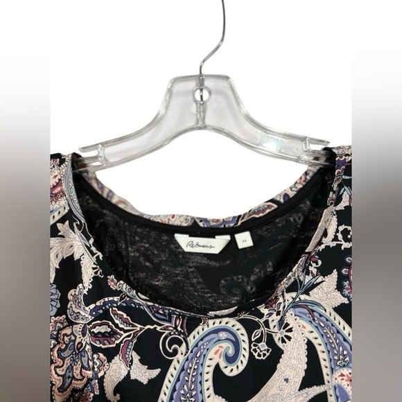 NWOT, Reitmans, Plus Size Paisley Tie-Front Top, 3X, Black, Pink, White - Picture 3 of 9
